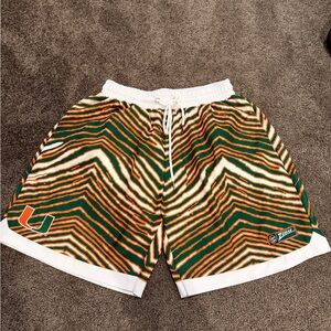 Men's Green and Orange Patterned Shorts Miami Hurricanes Dyme Life